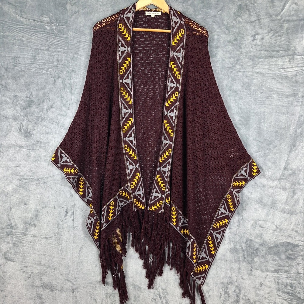 Womens Shawl Large Cardigan‎ Boho Embroidered Fringe Western Tribal Crochet Knit